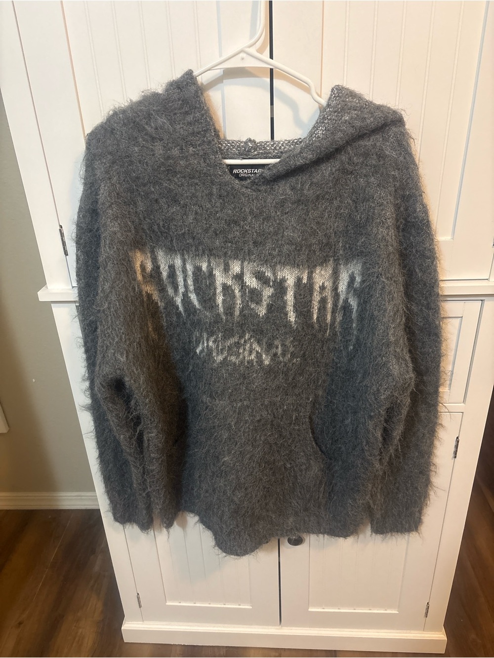 Shaggy Rockstar Original Men’s M Gray Fuzzy Knit Hoodie Y2K Streetwear